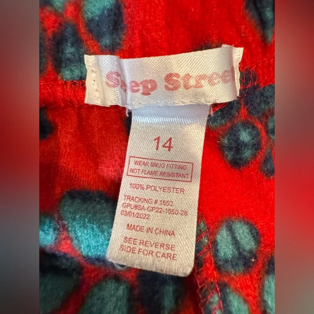 Sleep Street Boys’ Paw Print Holiday Red Fleece Pajama Pants – Size 14